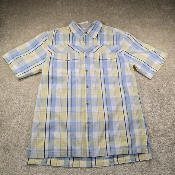 Casual Plaid Button-Down Shirt in Blue and Yellow - Picture 1 of 6